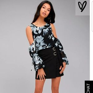 KALA BLACK FLORAL PRINT COLD SHOULDER TOP
